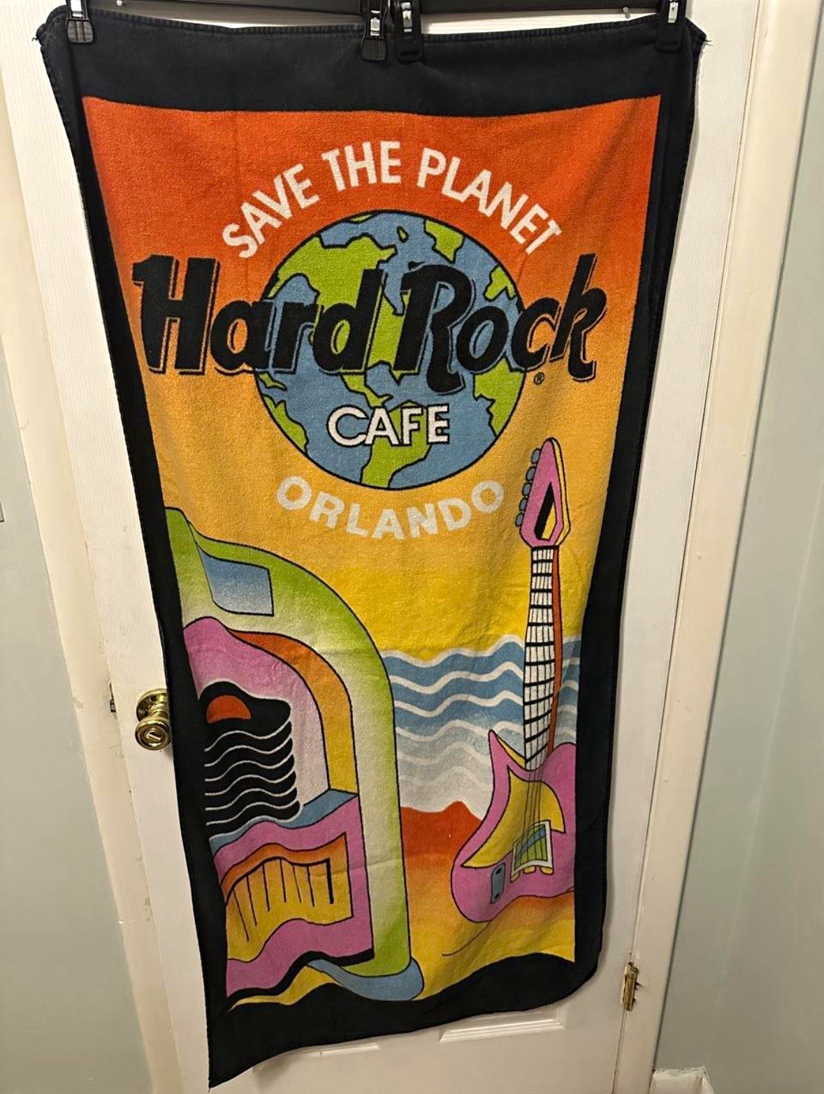 Vintage Hard Rock Cafe Orlando Save the Planet Cotton Multicolor Beach Towel