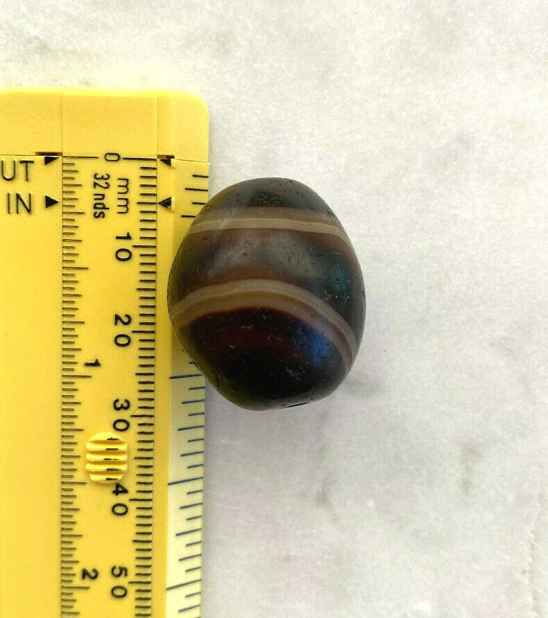 Himalayan Hand-cut Very Old Indo-Tibetan Banded Agate Bead Item #2002 25mm