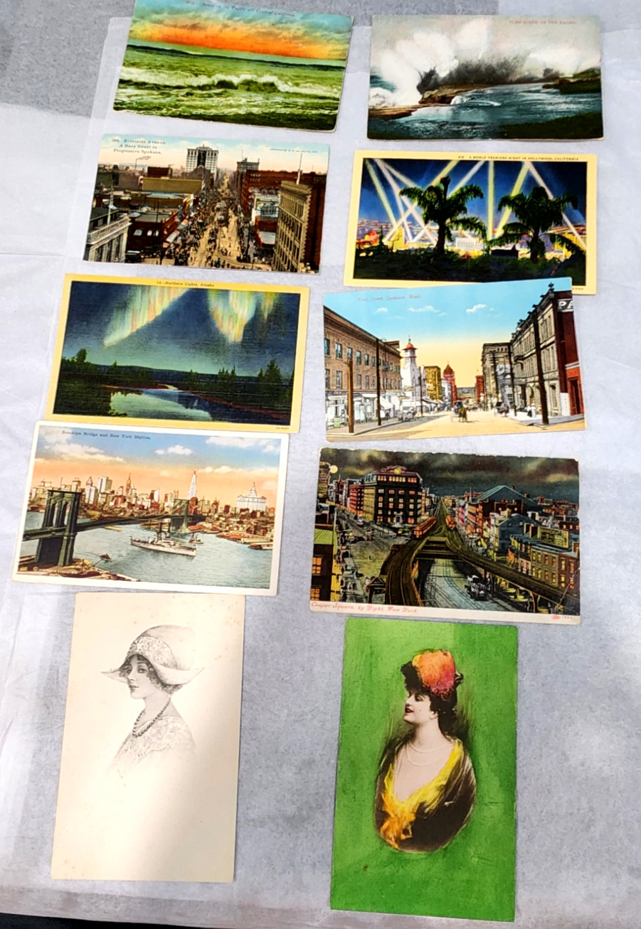 Vintage Antique Postcard Lot 10pc Unposted Unused Linen Art Nouveau City MCM
