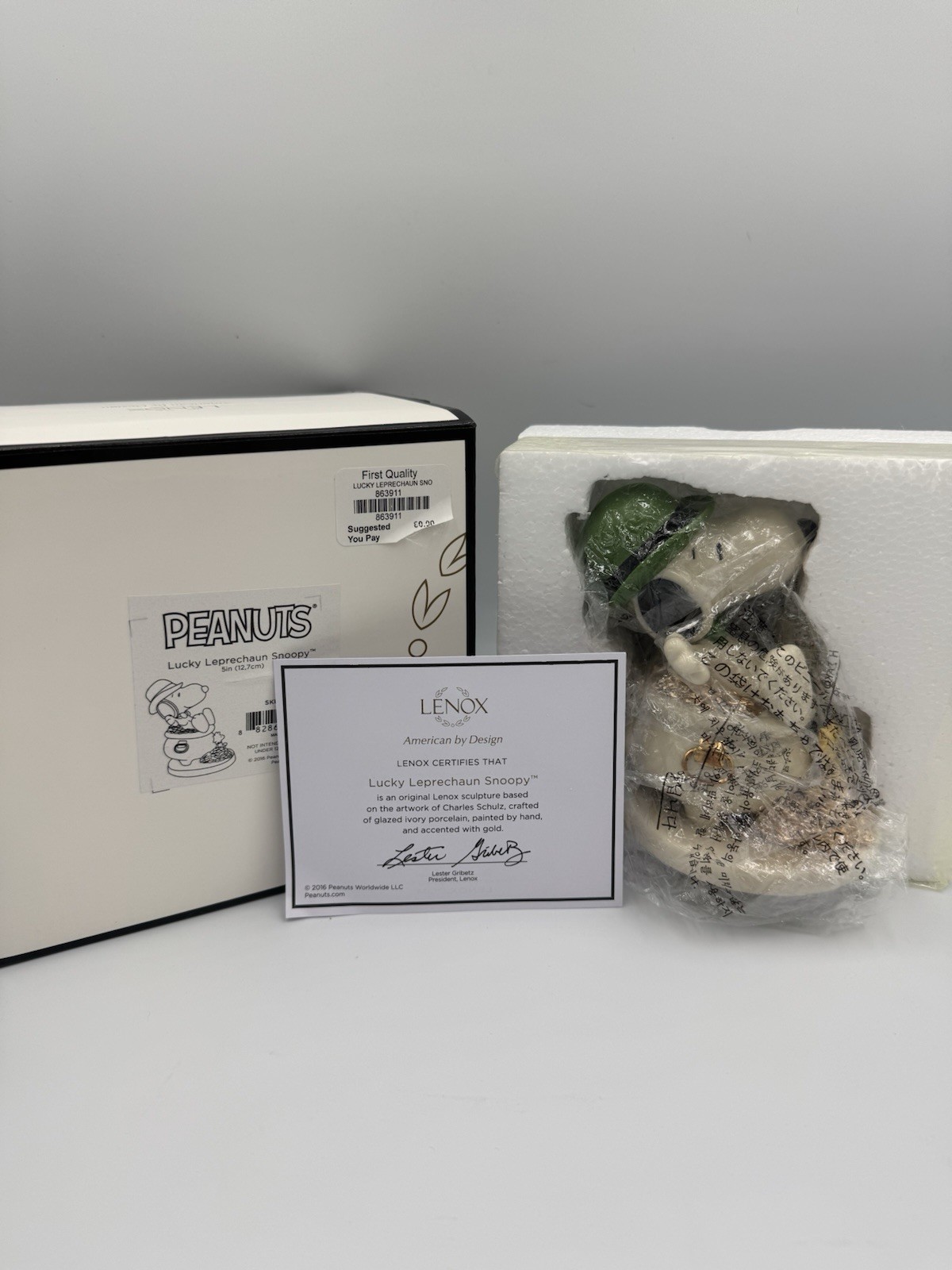 Lenox Lucky Leprechaun Snoopy Figurine Peanuts St Patricks Day Porcelain COA Box
