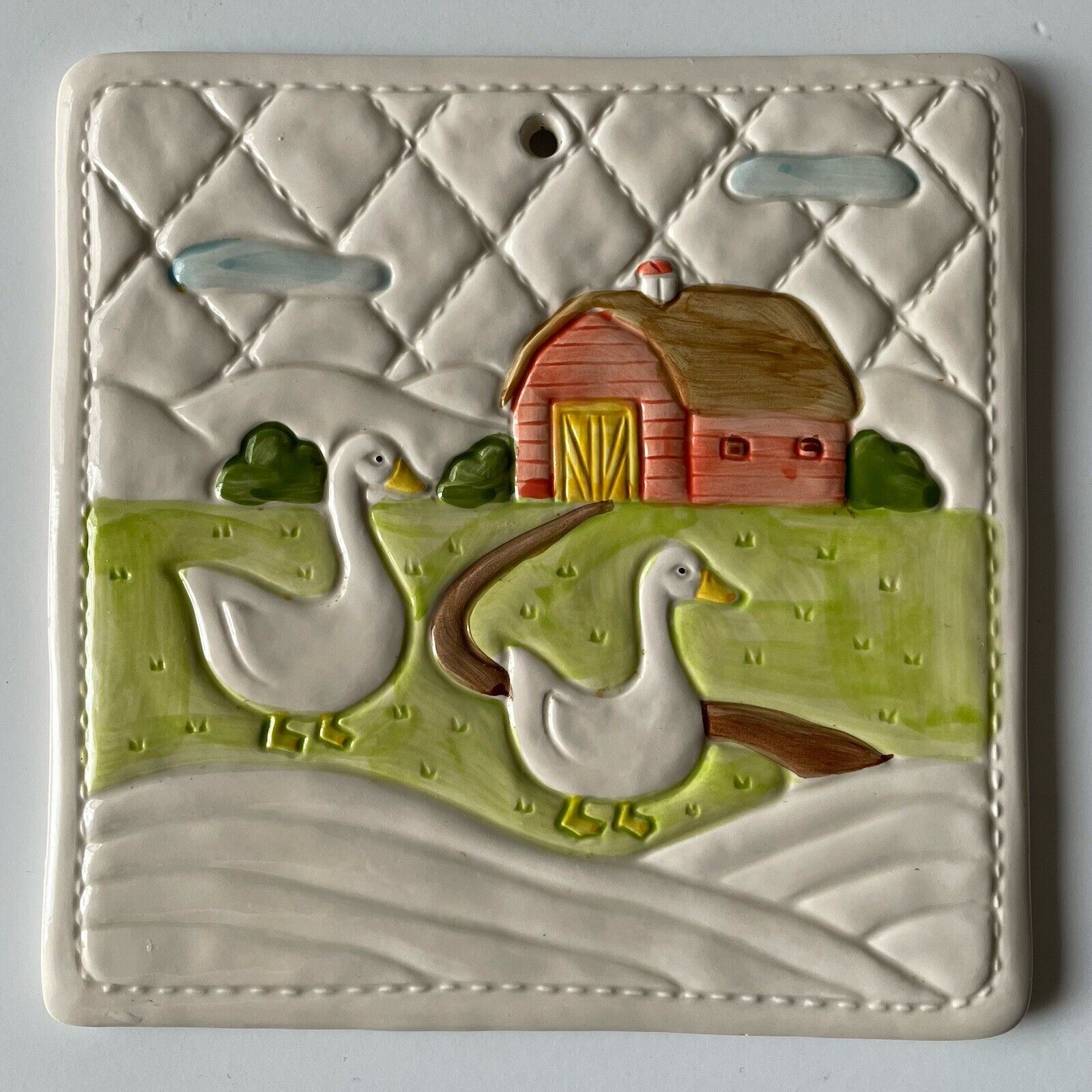 1982 Otagiri Geese Goose Ceramic Tile Wall Plaque Trivet Hot Plate 7\