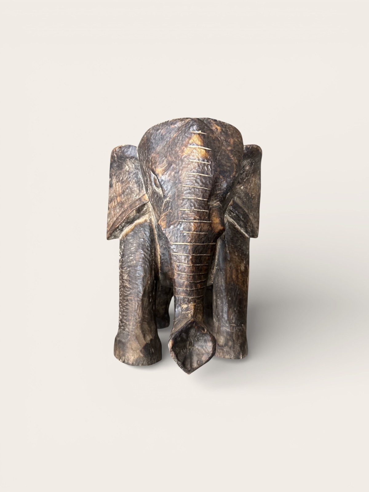 Heavy Vintage Hand-Carved Ashanti Wooden Elephant Statue Artisans of Ghana