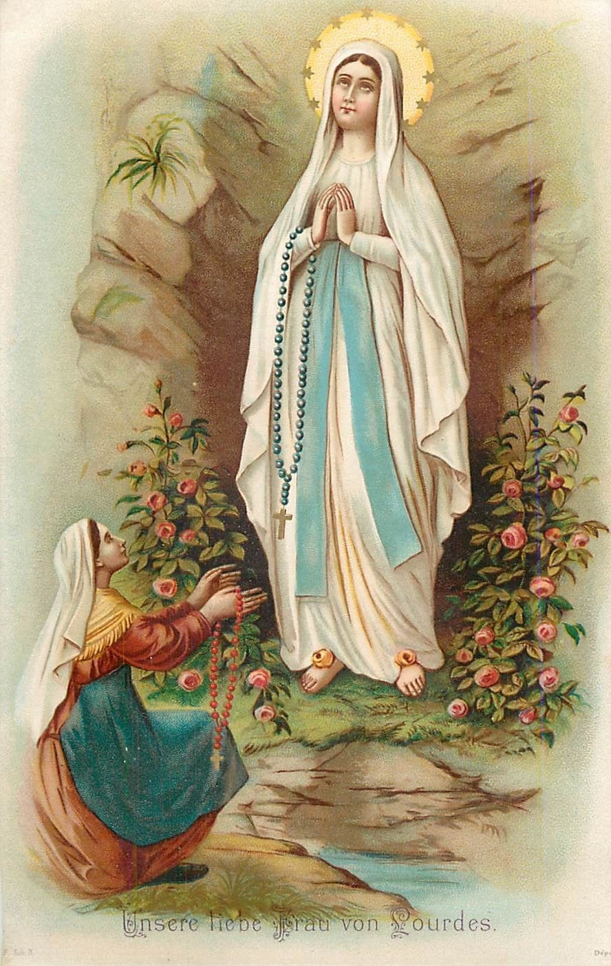 BB002 Religious antique chromo image - Our Lady of Lourdes