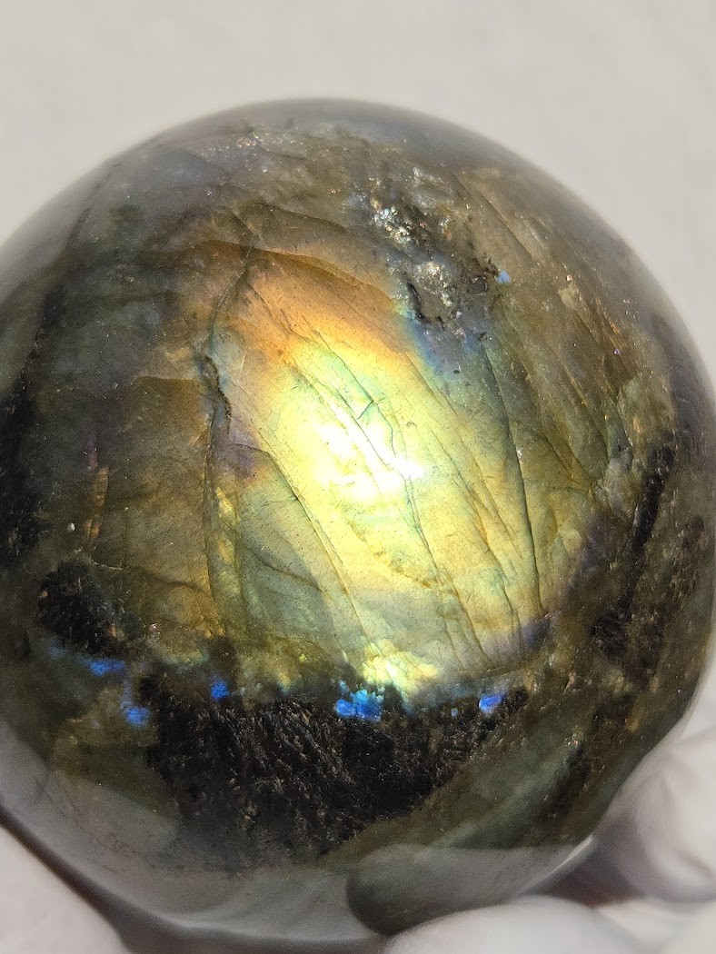 Labradorite Sunset Yellow Flash Sphere (Large 2.75 in 17.5 oz) From Madagascar