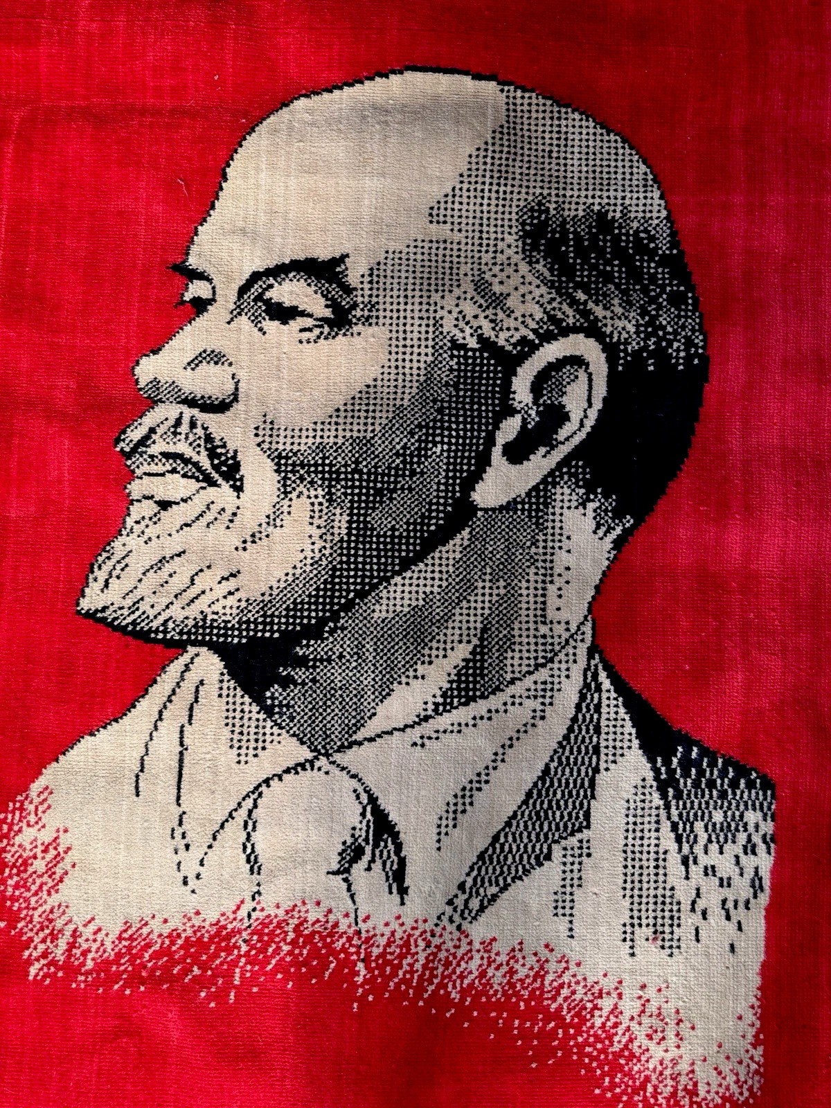 Vintage GDR  Lenin Propaganda Rug Wall Carpet 1960s-70 Red Communist Decor