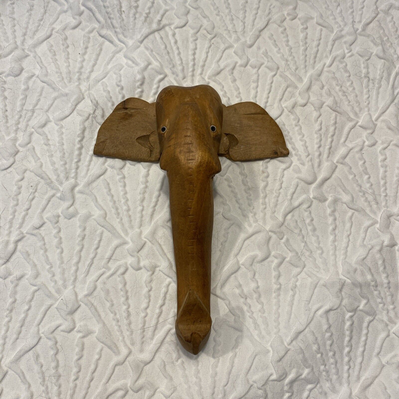 Vintage Wooden Elephant Head Wall Hook Art 6 In.