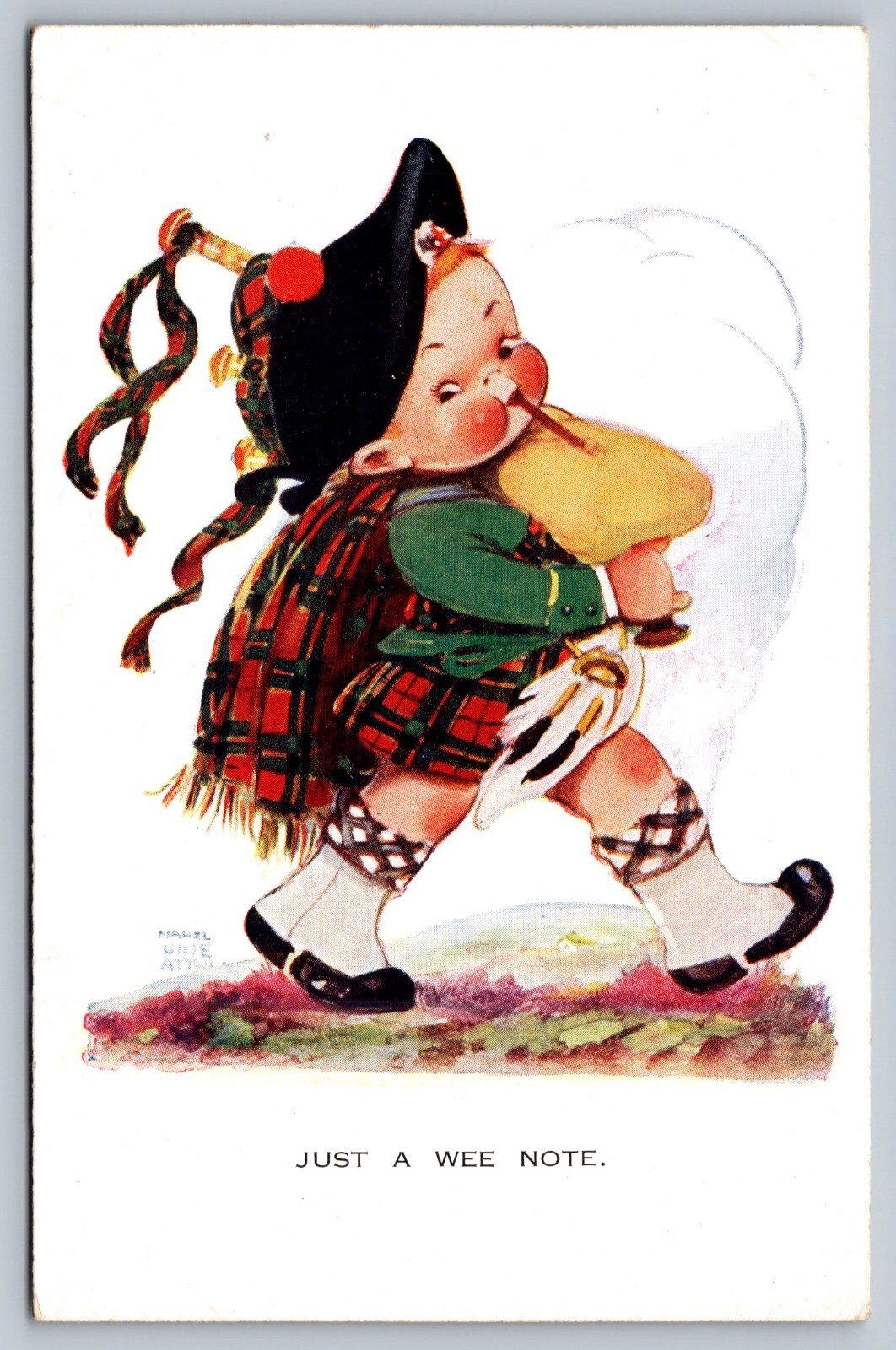 C1920 MABEL LUCIE ATWELL PC BOY IN KILT & BAGPIPES \