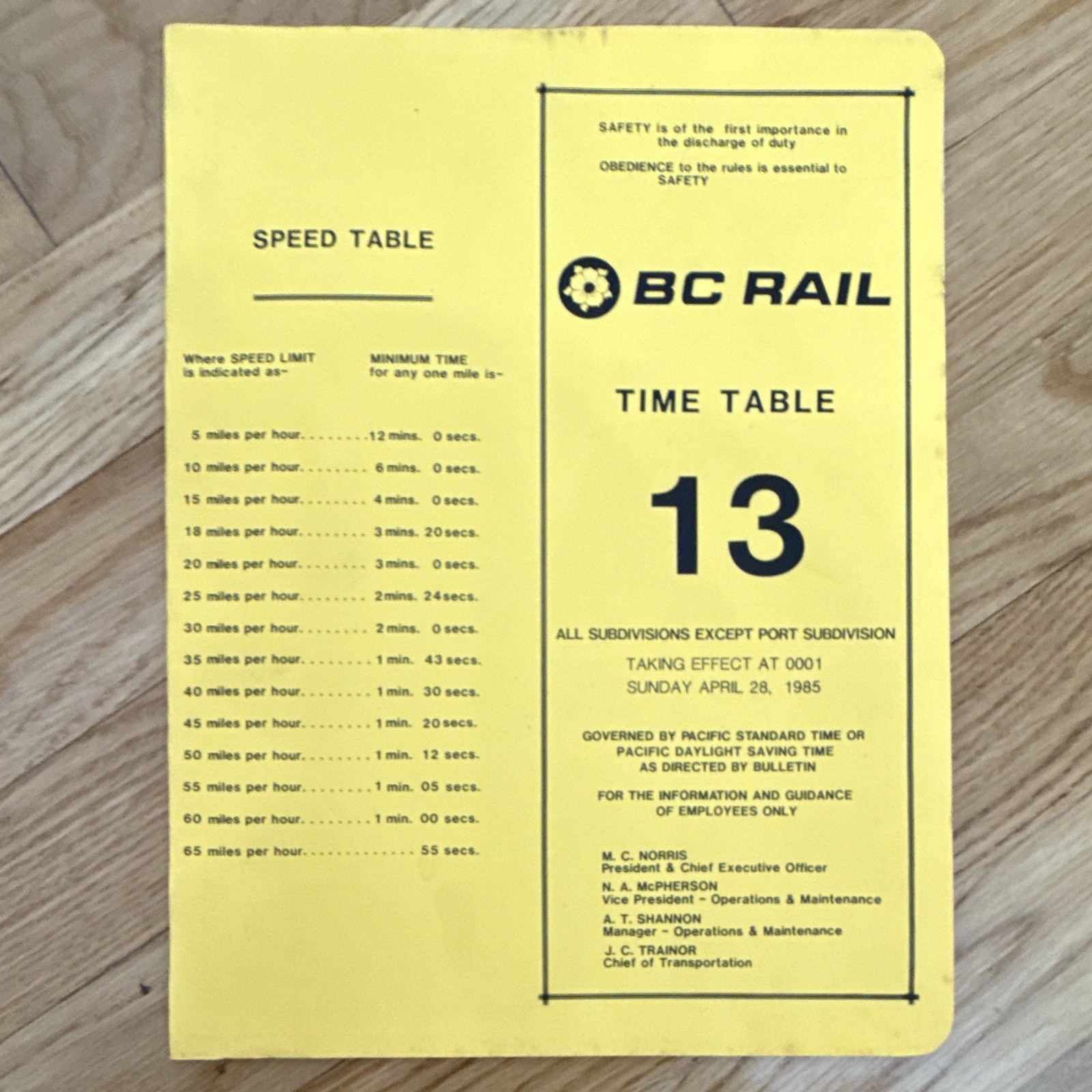 BC RAIL TIME TABLE 13 1985 BC Rail Road