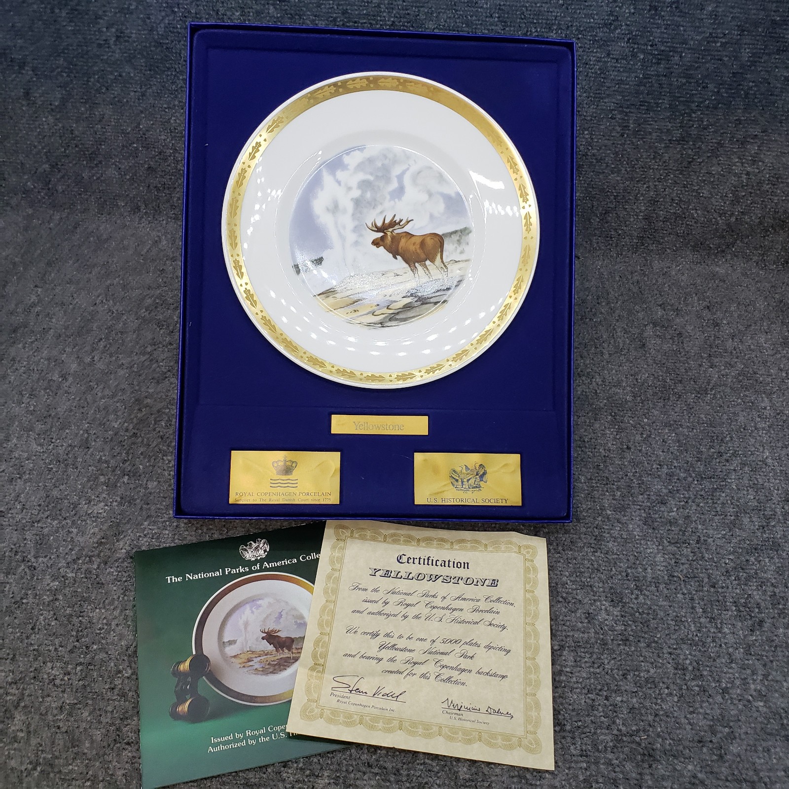 NEW VTG Royal Copenhagen Natl Parks  YELLOWSTONE Moose Old Faithful Ltd Ed Plate