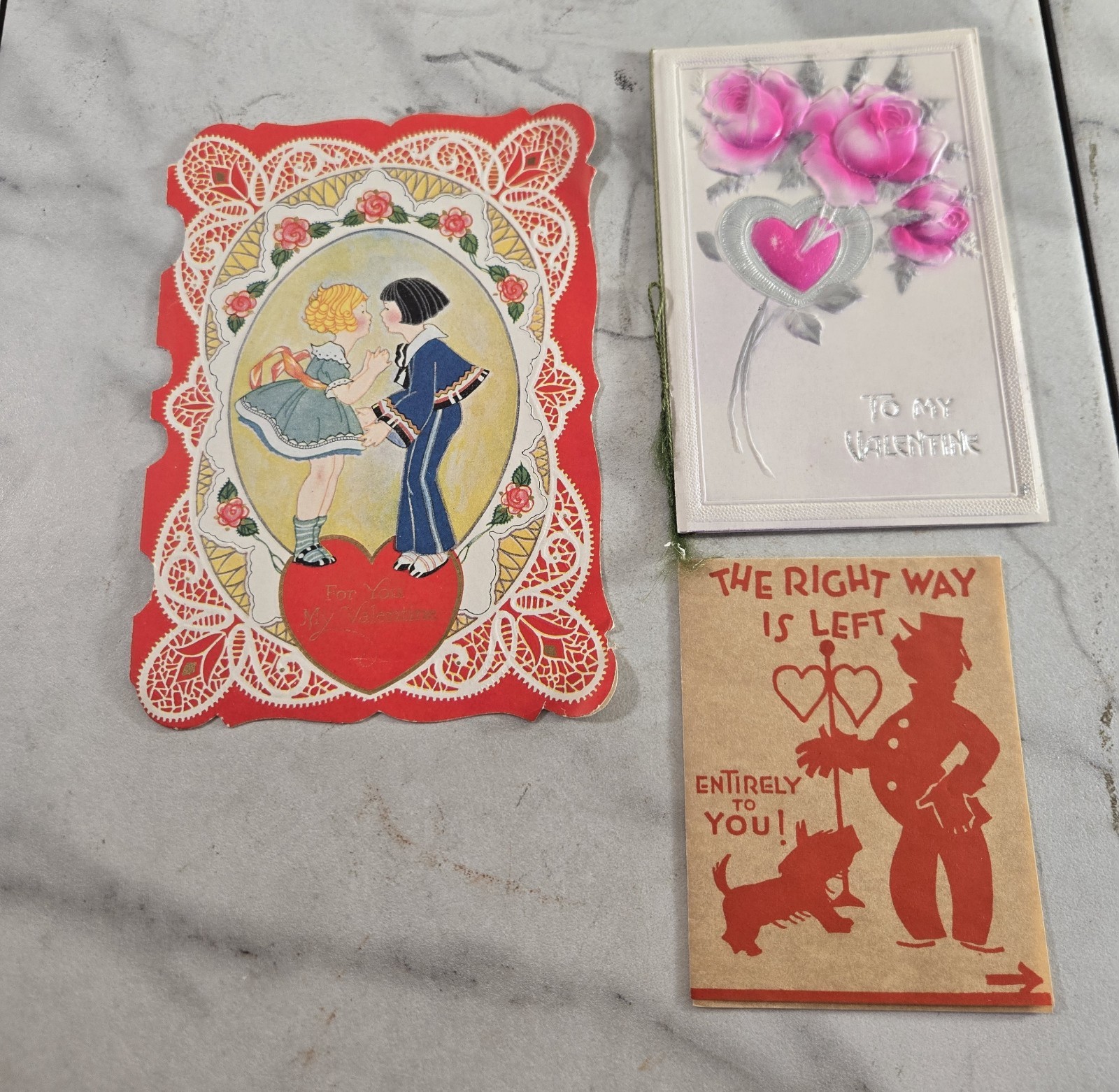 Vintage Antique Valentine Card Lot of 3 Die Cut Mechanical Embossed 1920s 1930s