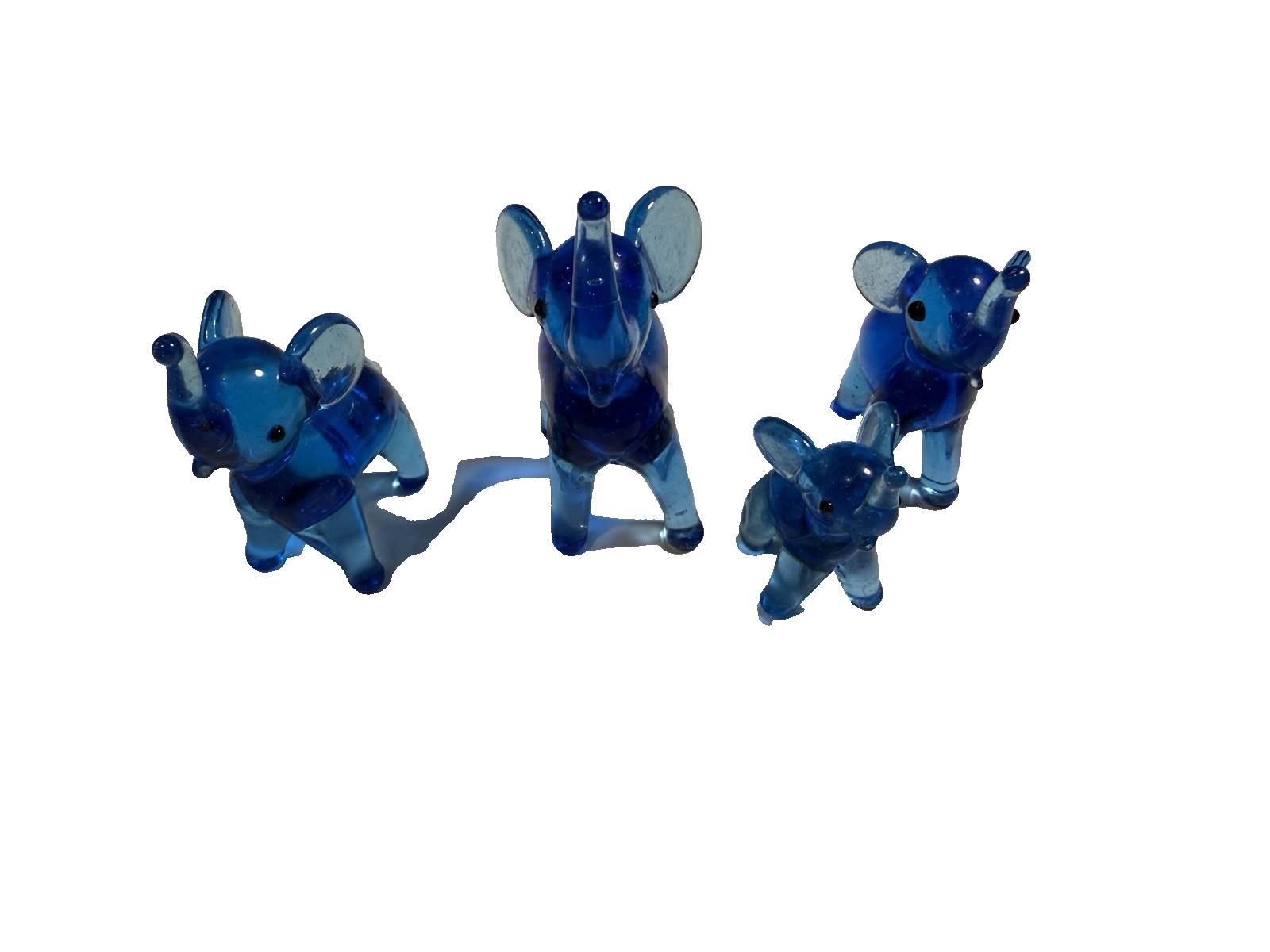 Vintage Cobalt Blue Art Glass Elephant Family Set of 4 Hand Blown Figurines