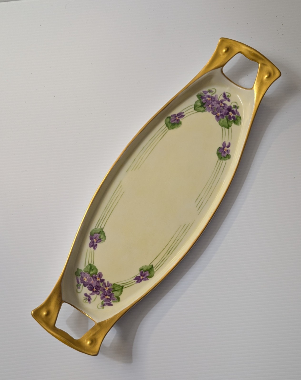 Vintage Fraunfelter hand painted floral design tray 15