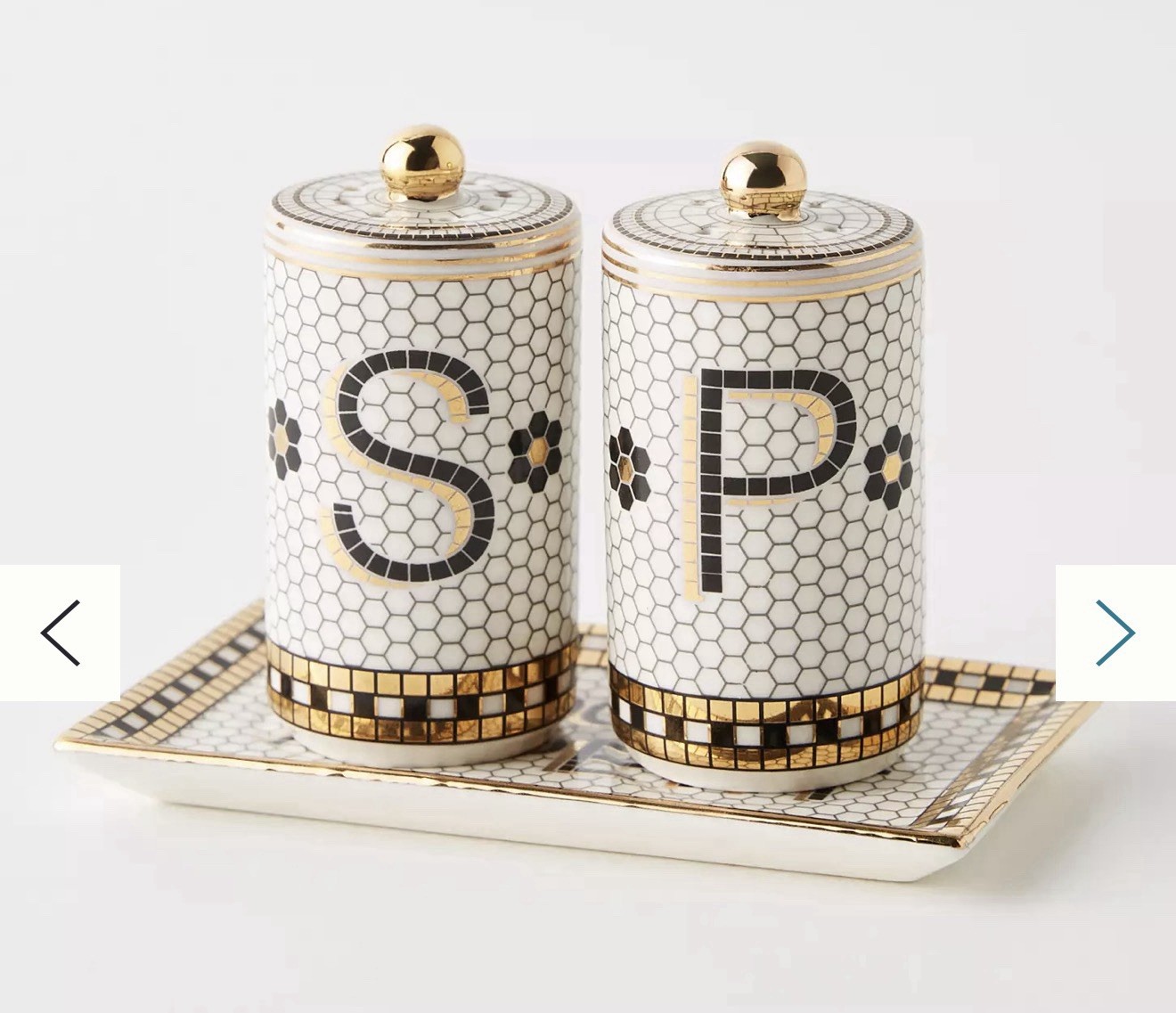 Anthropologie Bistro Tile Stoneware Salt Pepper Shaker Set 3 Pcs Mosaic New