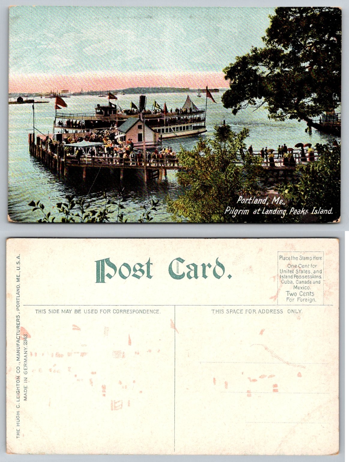 Portland ME Peaks Island Steamboat Pilgrim Dock Scene Early 1900s Postcard