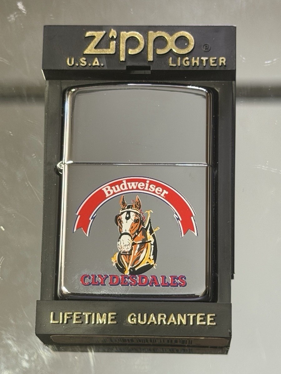 Vintage 1995 Budweiser Clydesdales High Polish Chrome Zippo Lighter - New