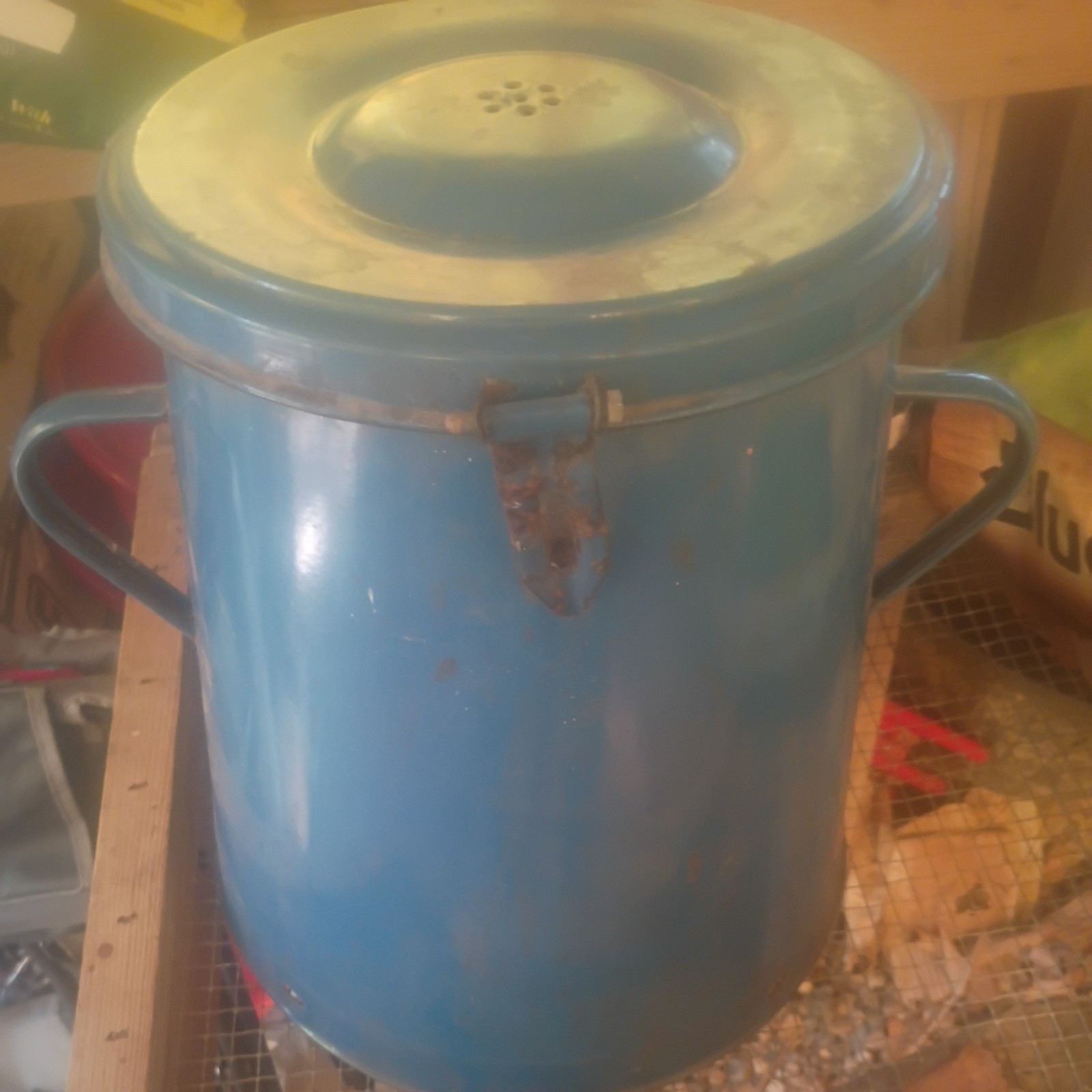 Vintage Large Blue Bonyhad Enamelware Lidded Storage Container From Hungary Vintage Large Blue Bonyhad Enamelware Lidded Storage Container From Hungary