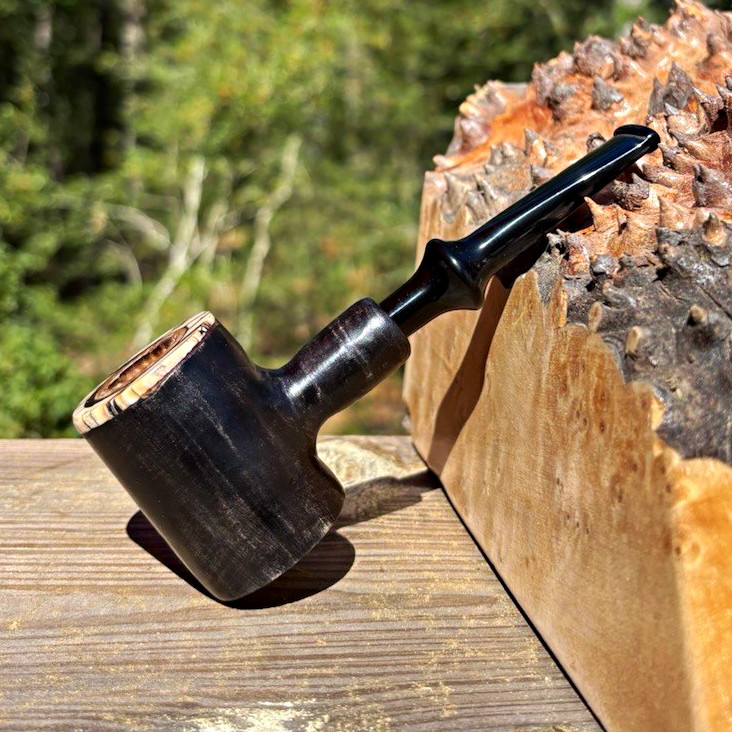 Black maple Poker pipe with fancy straight black acrylic stem