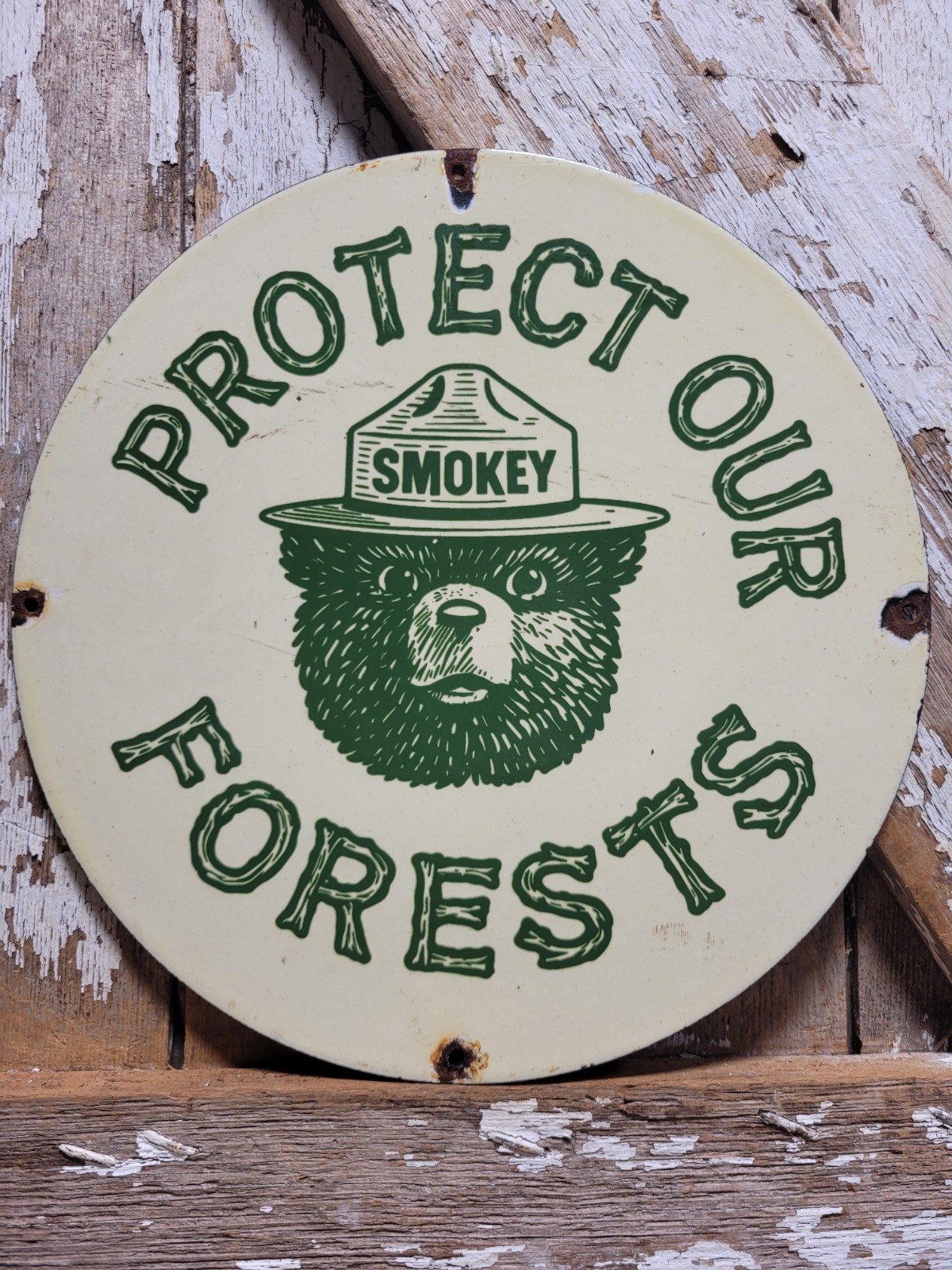 VINTAGE SMOKEY THE BEAR PORCELAIN SIGN RARE OLD FOREST SERVICE NATIONAL PARK 12