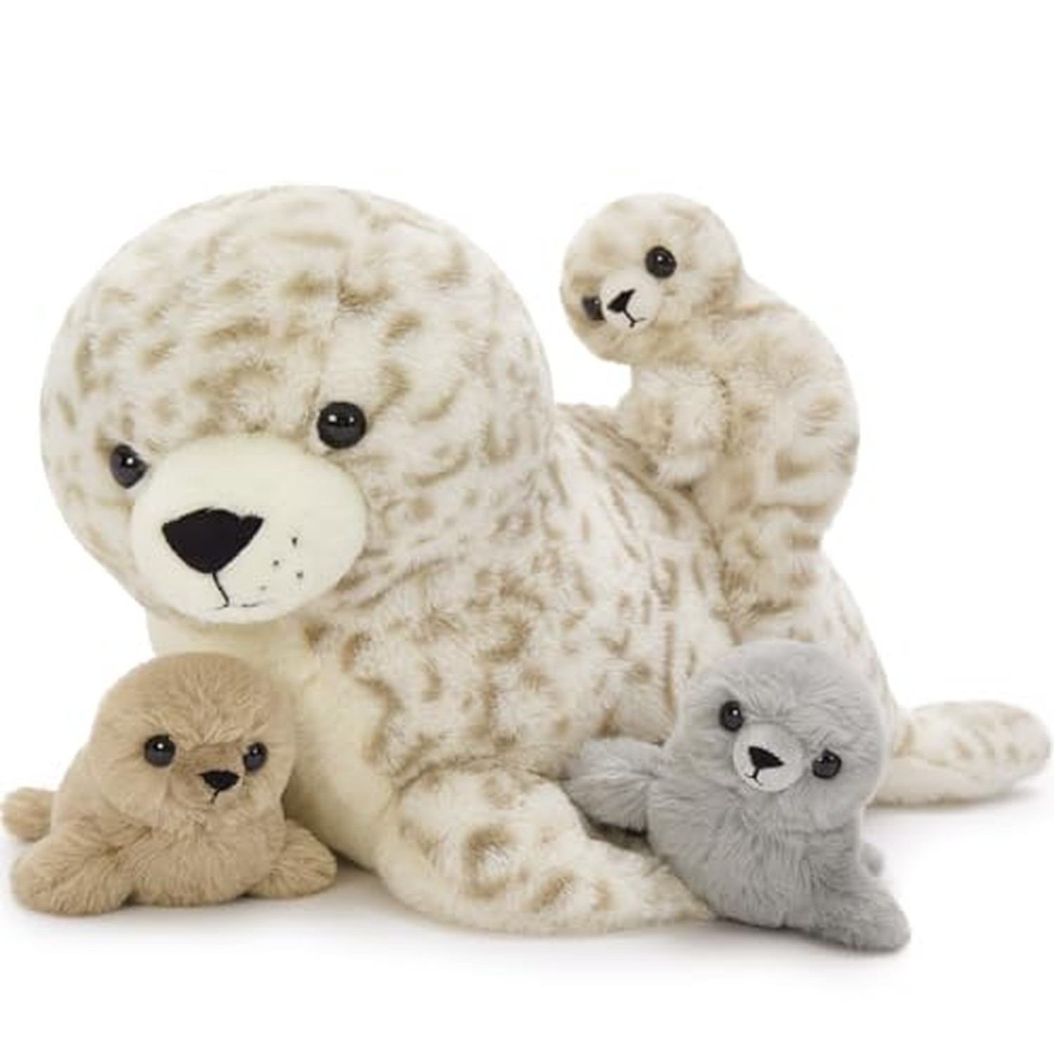 BENINY 4 Pcs Brown Leopard Seal Stuffed Animal Set, 20 Inch Mother Seal