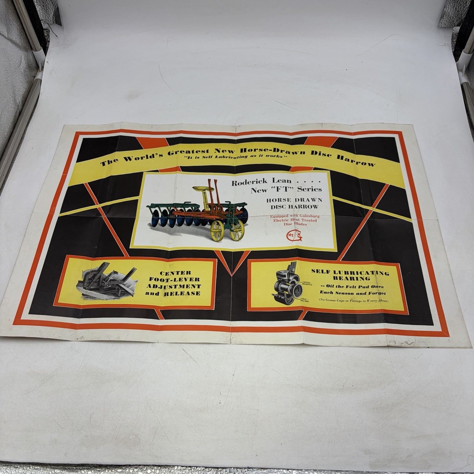 VTG 1938 RODERICK LEAN DISC HARROW ADVERTISING POSTER/BROCHURE MANSFIELD, OH