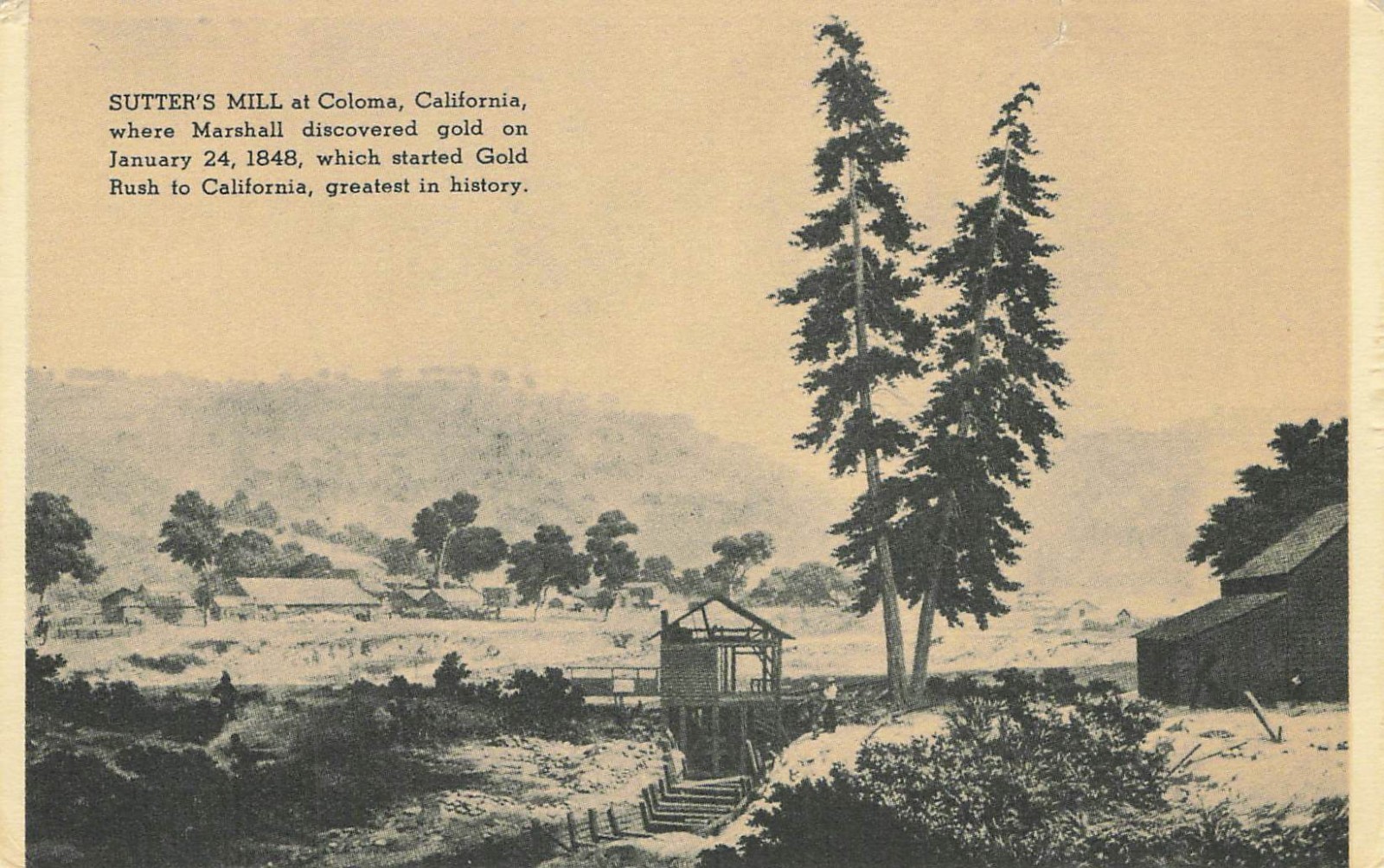 Coloma CA Sutters Mill Gold Discovery 1848 Gold Rush California Postcard Coloma CA Sutters Mill Gold Discovery 1848 Gold Rush California Postcard