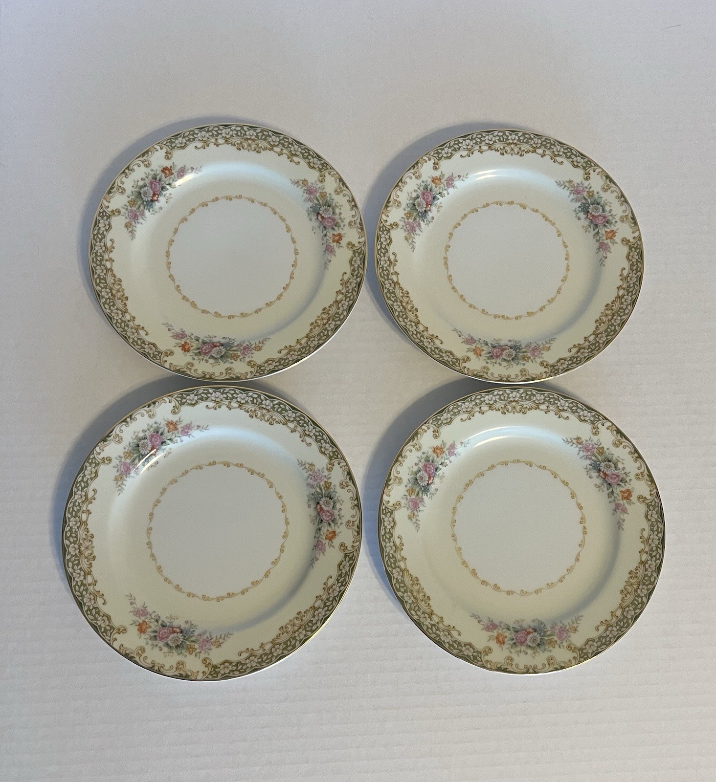 Rose China Floral Plates Occupied Japan Bread & Butter Dessert 6.25” Set Of Four