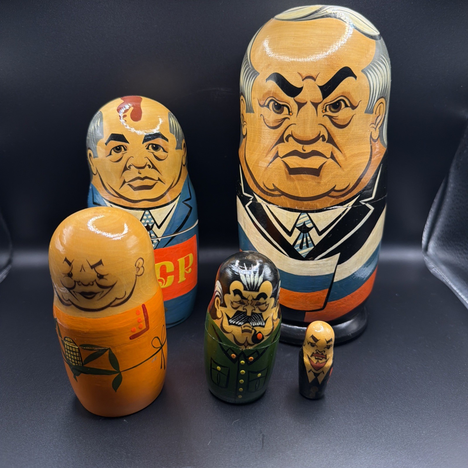 Vintage Russian Soviet Political Leaders Nesting Dolls Set of 5 Matryoshka RARE