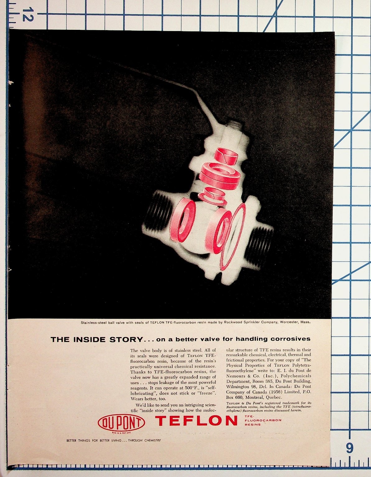 Vintage 1950s DuPont TEFLON Valve Ad Rockwood Sprinkler Worcester MA Ephemera Vintage 1950s DuPont TEFLON Valve Ad Rockwood Sprinkler Worcester MA Ephemera