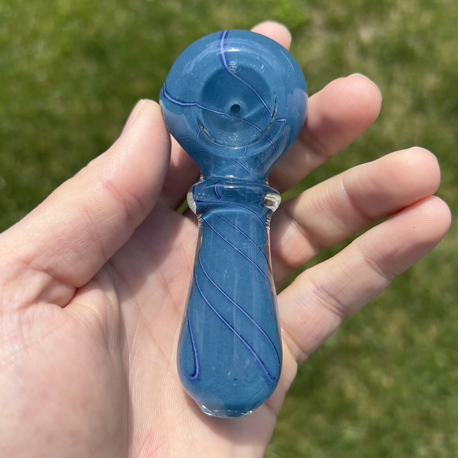 Small Blue Tobacco Smoking Glass Spoon hand Pipe Bowl Collectible Pipes - 4.3
