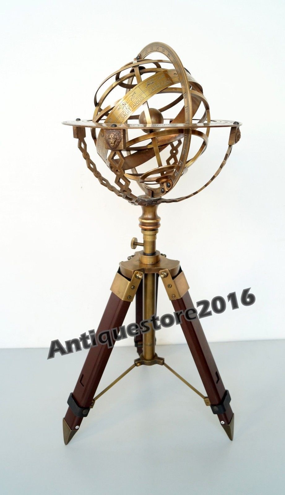 Vintage Armillary Large Engraved World Nautical Sphere Globes With Tripod Stand