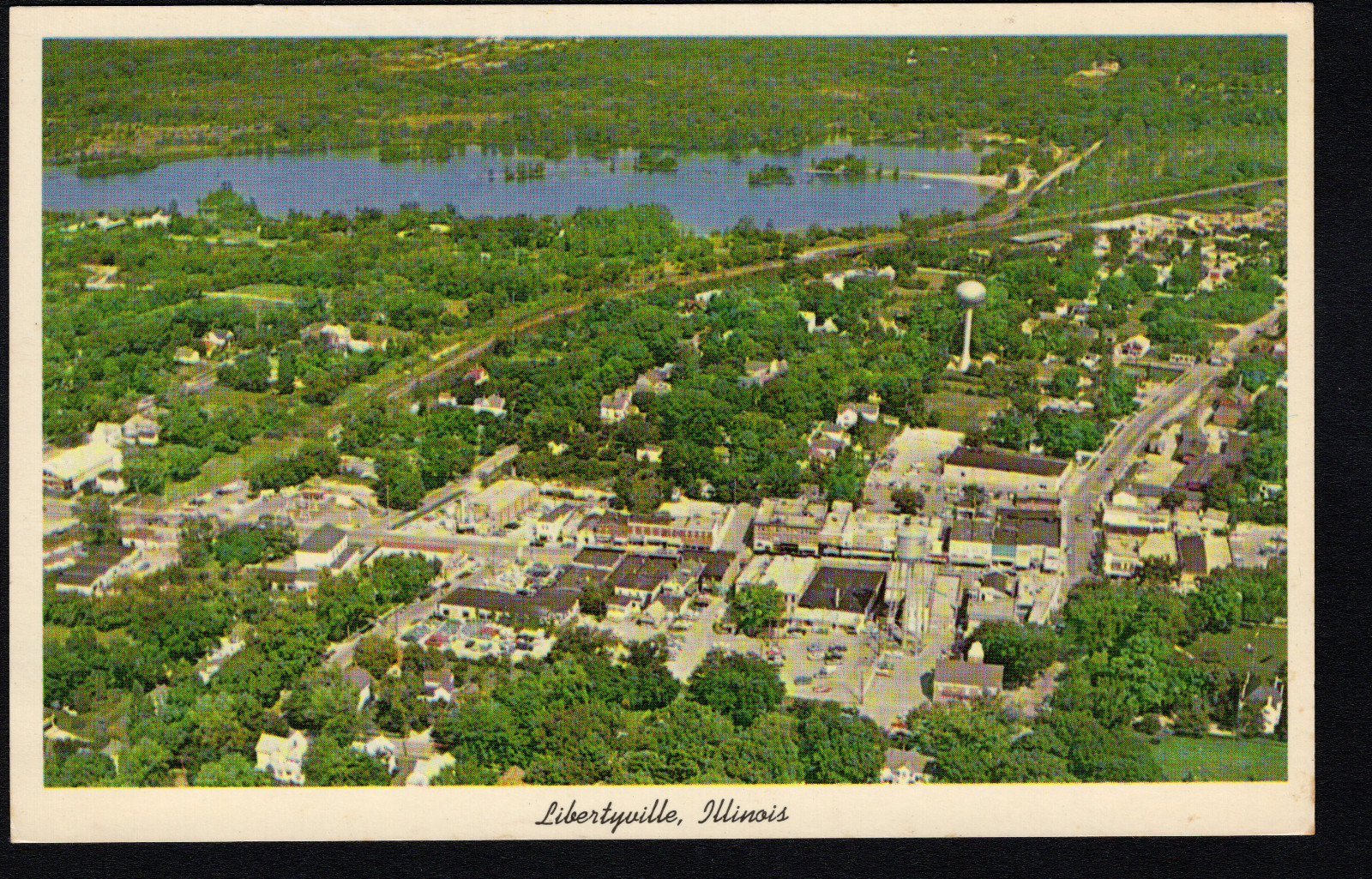 Illinois-IL-Libertyville-Aerial View-Town-Lake Minear-c1960's Vintage Postcard