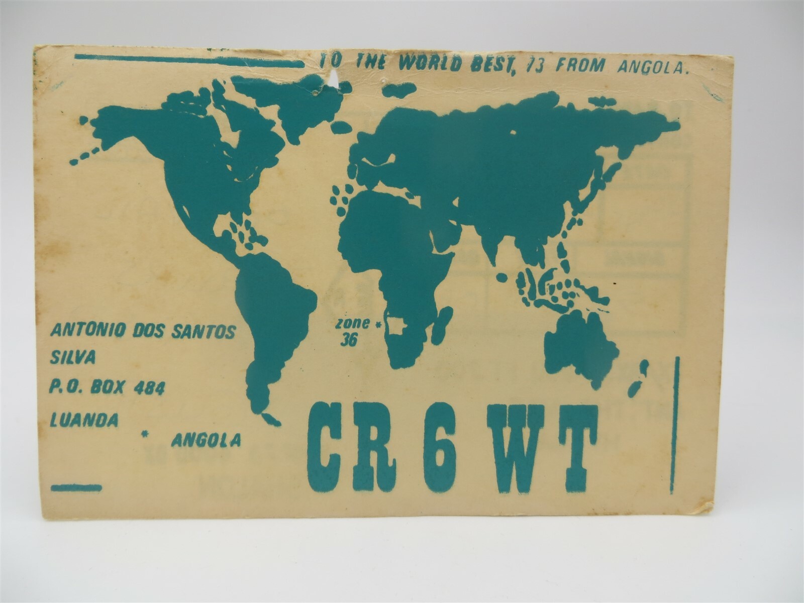 Vintage 1975 Amateur Radio QSL Card CR6WT, Luanda, Angola Vintage 1975 Amateur Radio QSL Card CR6WT, Luanda, Angola