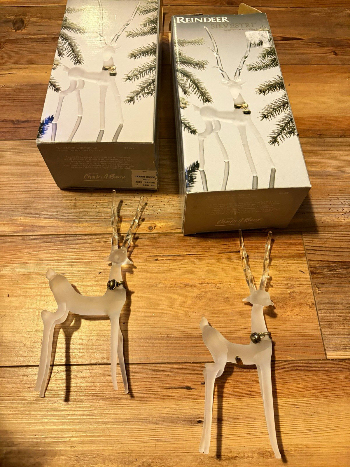 Silvestri Charles A. Berry Frosted Glass Reindeer Figurines Set 2 Boxed