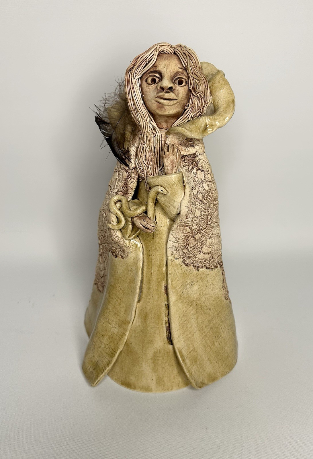 Vintage Rex Benson Fired Pottery Figure Woman Sculpture Clothing Spaghetti Hair