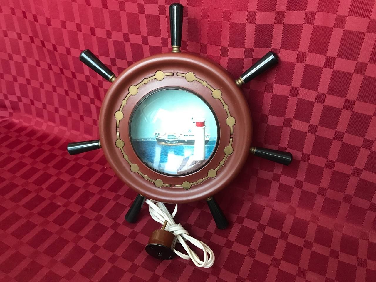 Vintage USSR Ship Wheel Lighthouse Night Light Flashing Lamp Souvenir