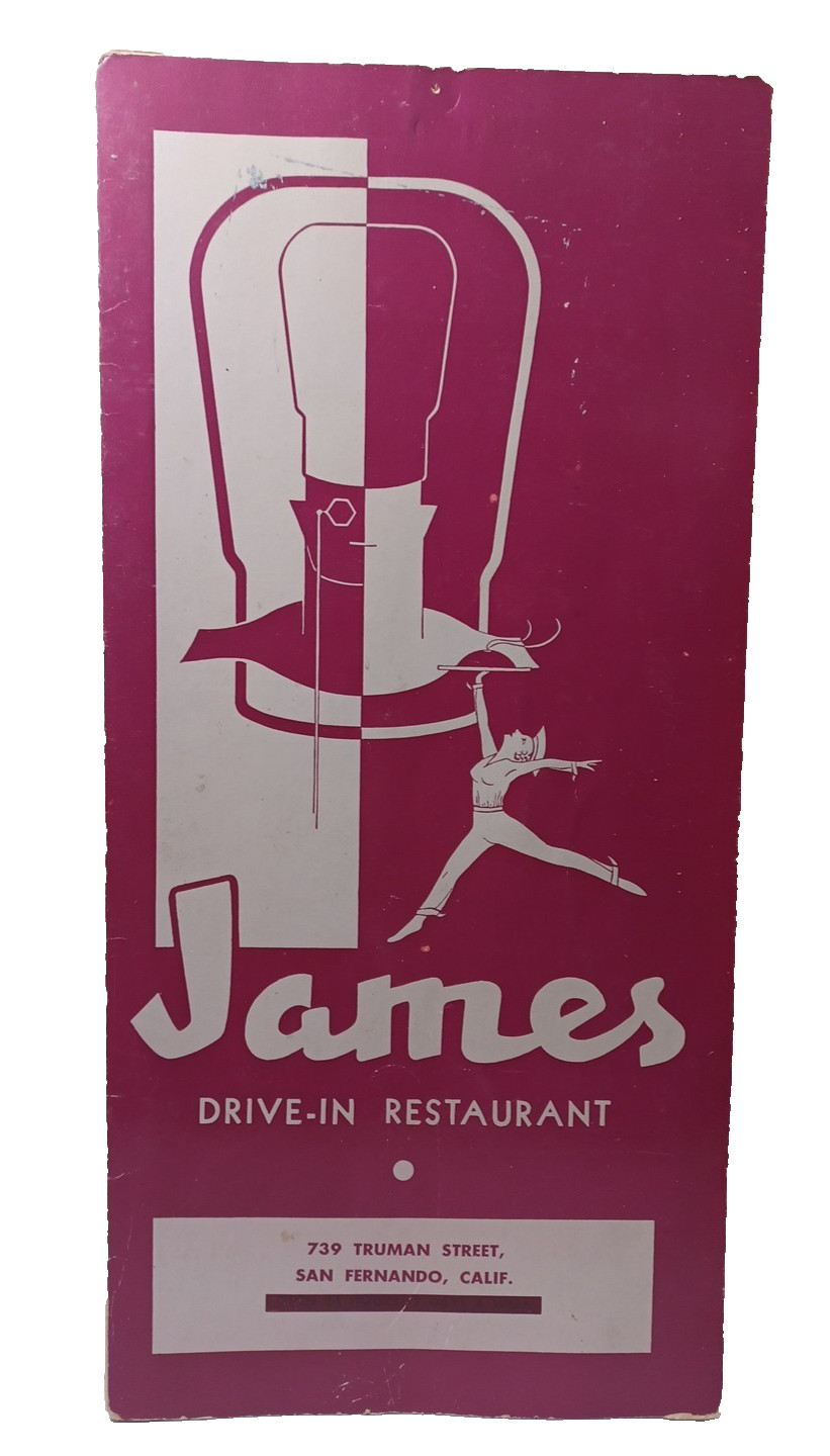 Vintage 1964 Menu James Drive-in San Fernando Ca JRR25