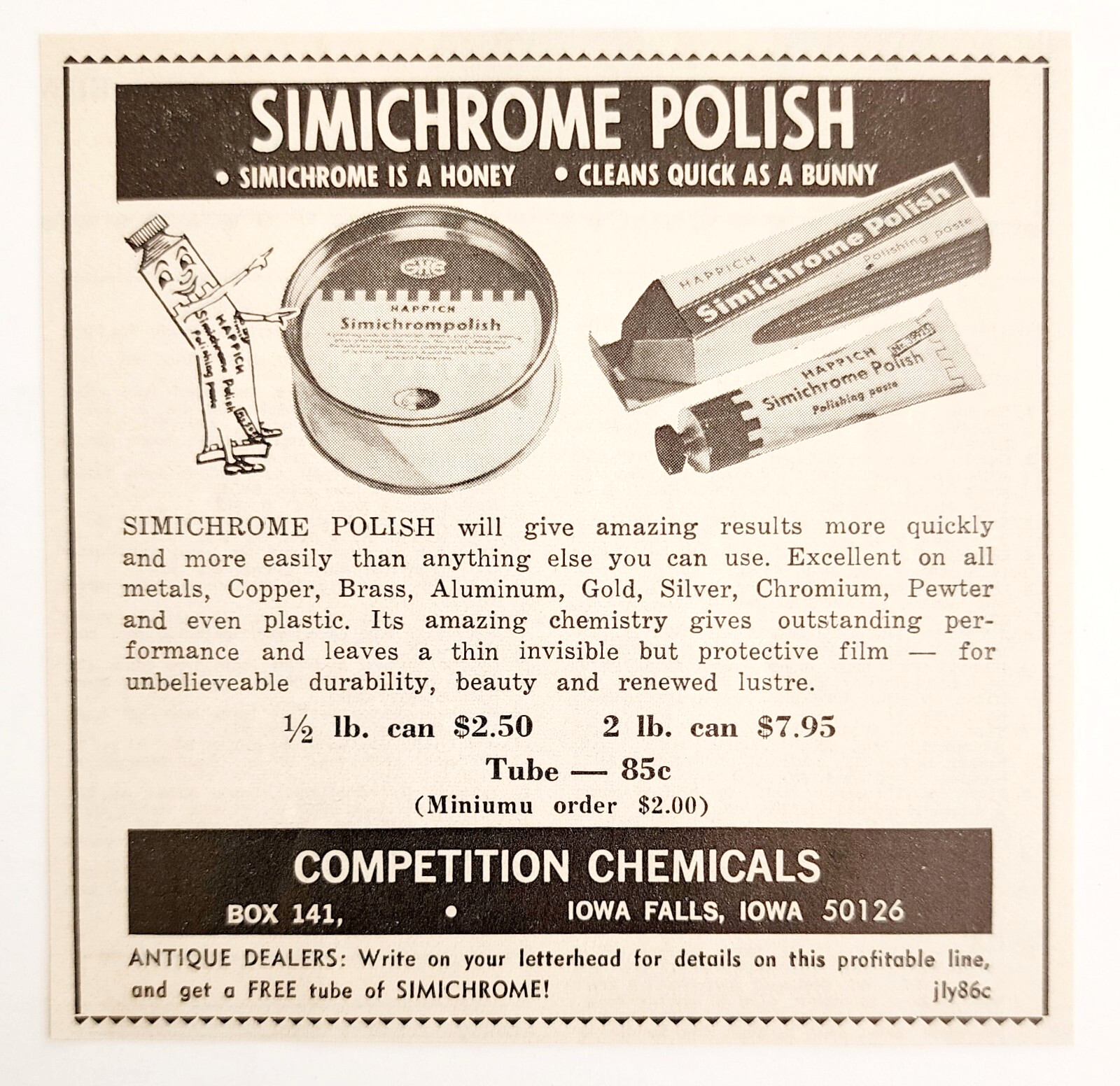 1967 Simichrome Polish Advertisement Competition Chemicals Iowa Vintage F13C