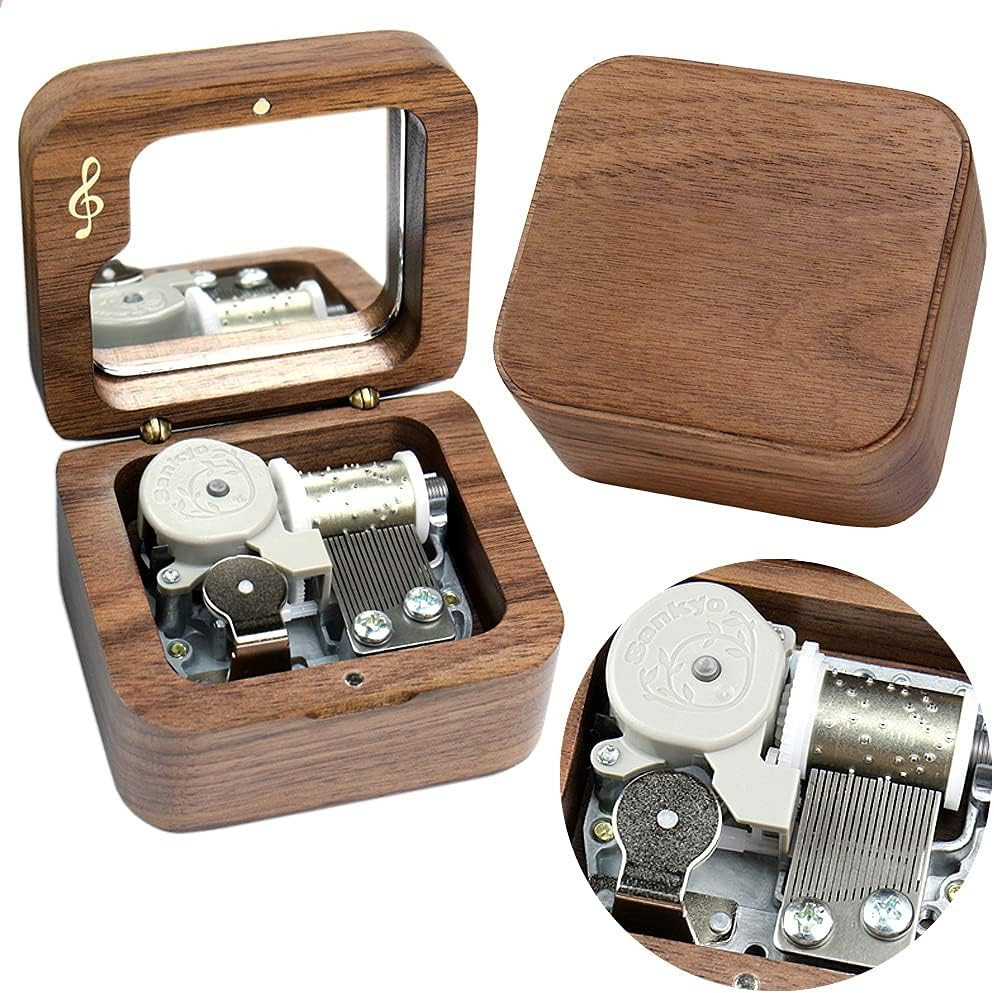 Grandfather’S Clock Walnut Music Box Vintage Wood Carved Wind up Musical Box Gif
