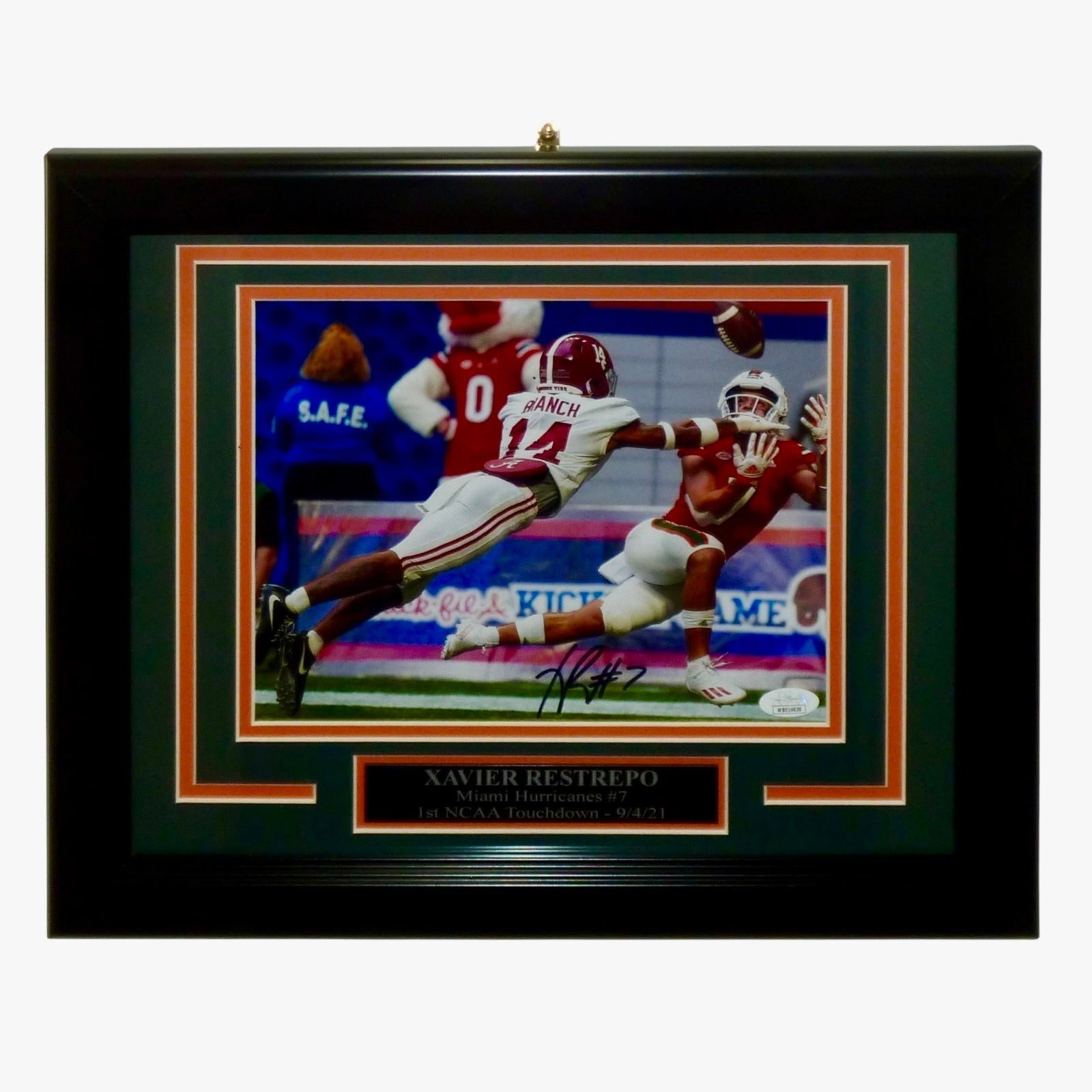 Xavier Restrepo Autographed Miami Hurricanes (1st NCAA TD) Deluxe Framed 8x10 Ph