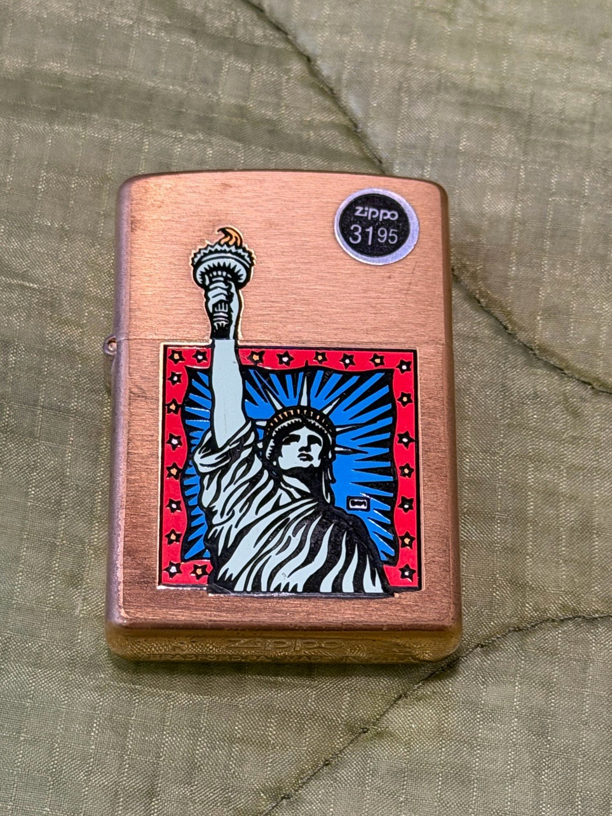 Vintage Burton Morris Statue of Liberty Zippo Lighter ~ 1999 ~ Brushed Brass Vintage Burton Morris Statue of Liberty Zippo Lighter ~ 1999 ~ Brushed Brass
