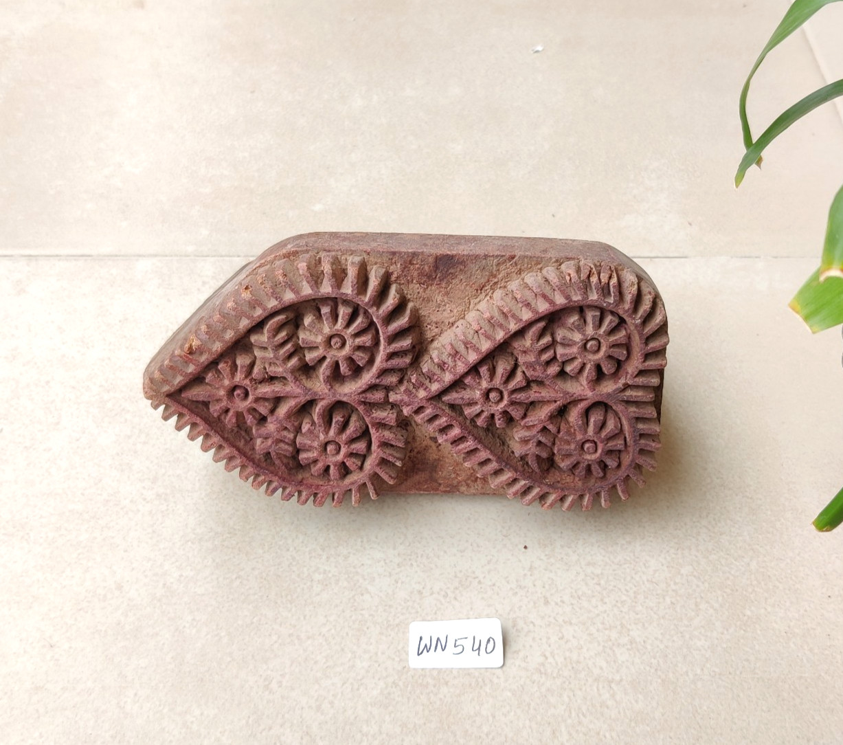 Vintage Wooden Hand Carved Textile Printing Block Unique Decor Craft Tool Retro