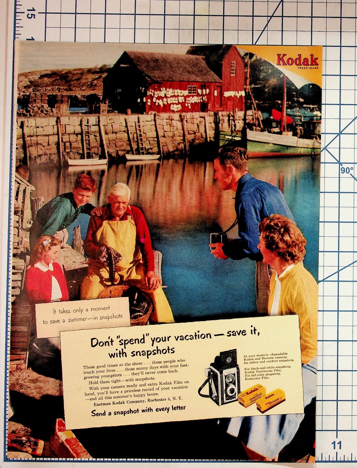 Vintage Kodak Camera Film Ad Fisherman Family Dock Scene Ephemera Vintage Kodak Camera Film Ad Fisherman Family Dock Scene Ephemera
