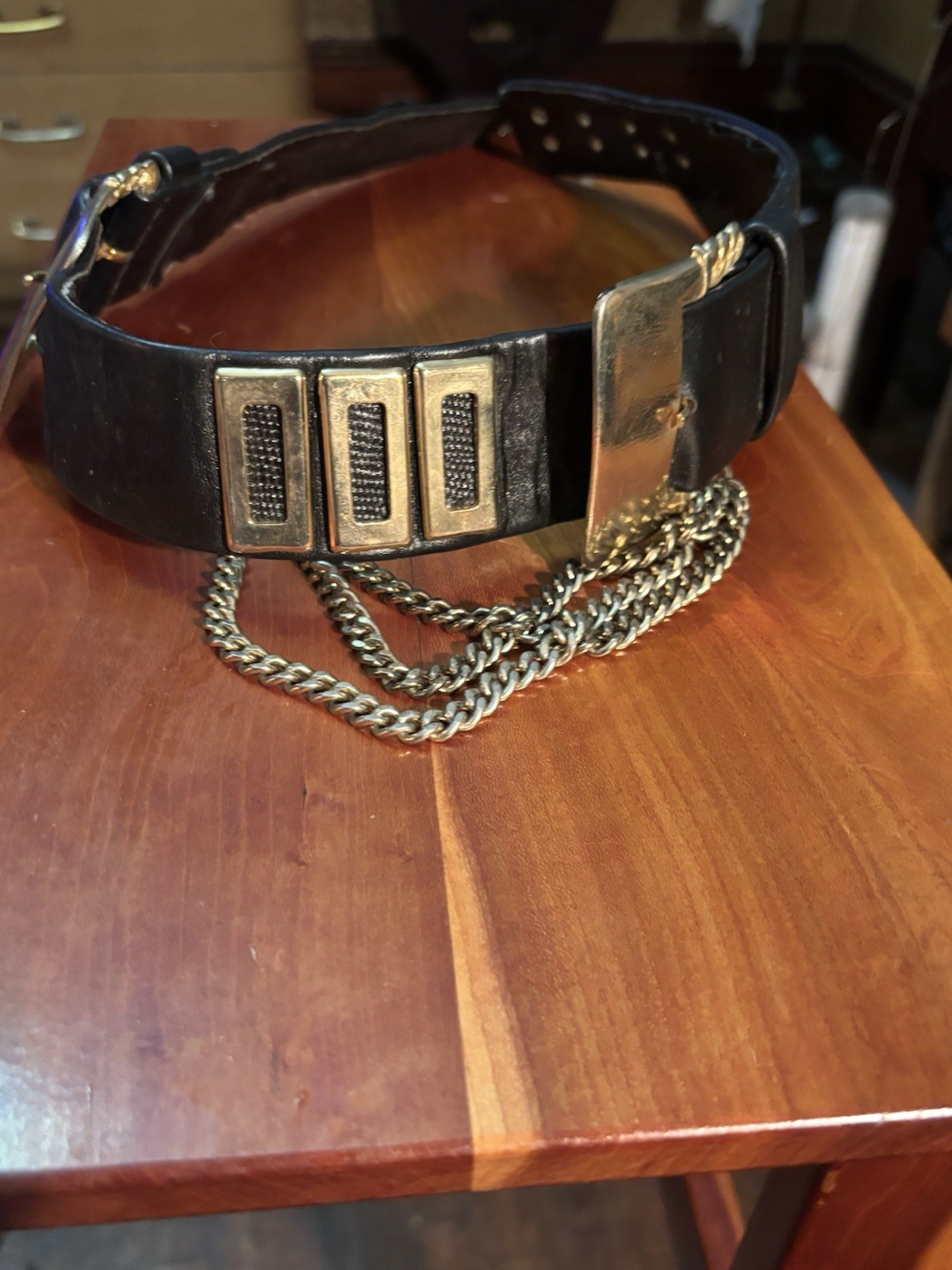 Vintage 1992 Leather Rock, Black, Leather, Gold Chain Belt Nina Arjani 90s Vintage 1992 Leather Rock, Black, Leather, Gold Chain Belt Nina Arjani 90s