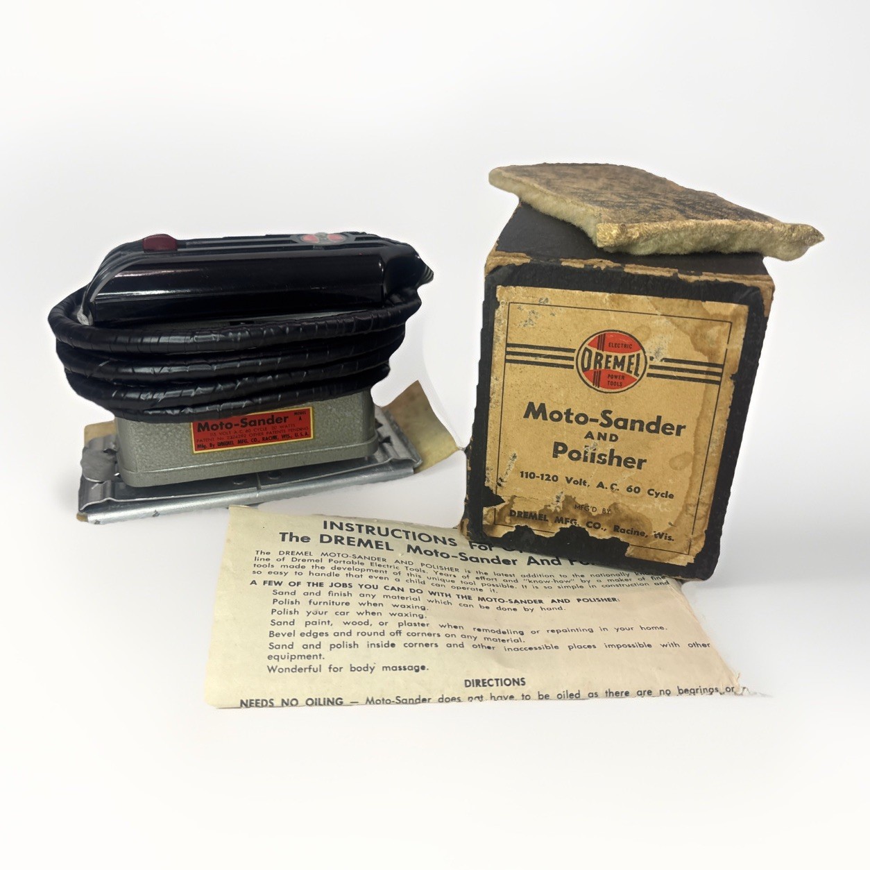 Vintage Dremel Electric Moto-Sander & Polisher w/ Original Box & Sheepskin Pad