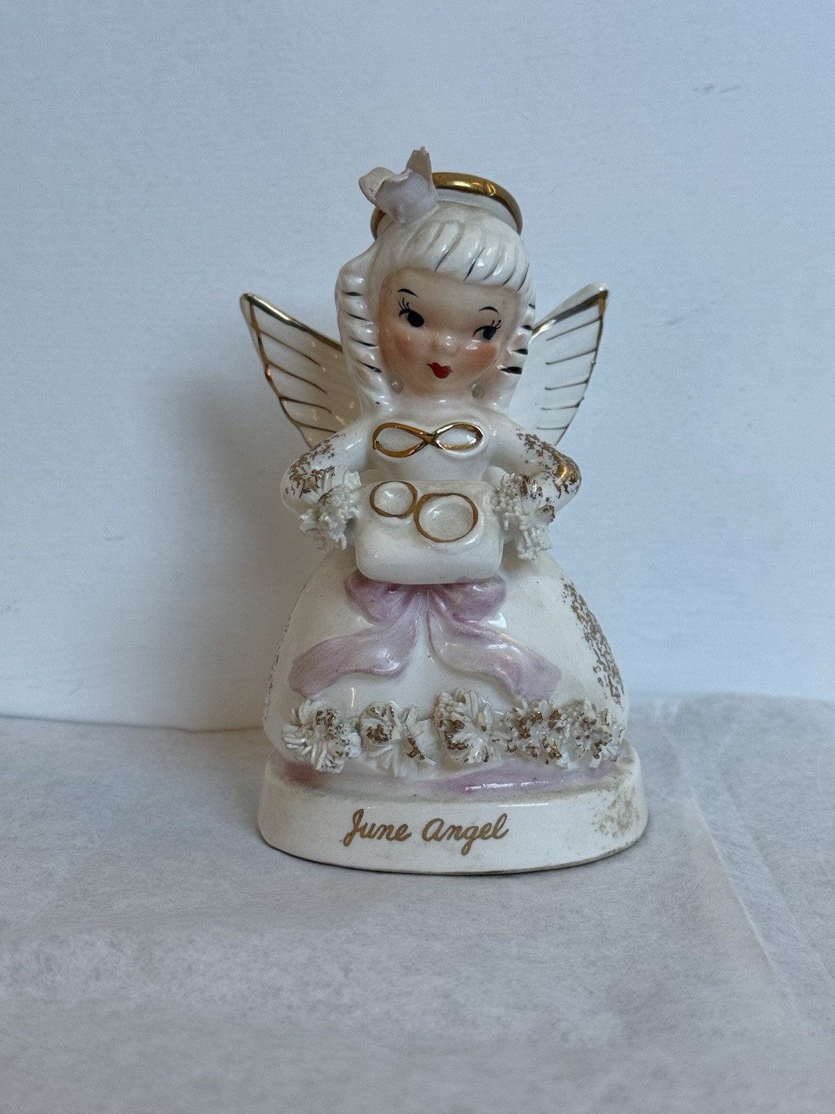 Vintage NAPCO June Birthday Angel Bride Figurine Flowers Japan 1950s Porcelain