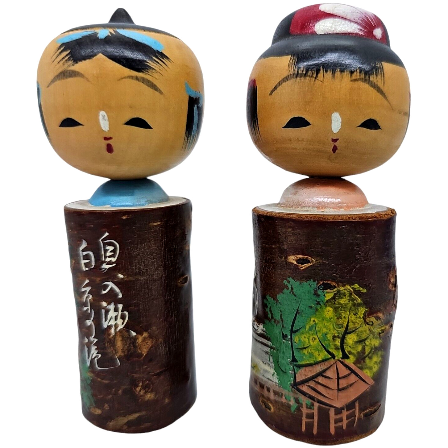 Japanese Kokeshi Doll Pair Set of 2 Vtg Couple 4\