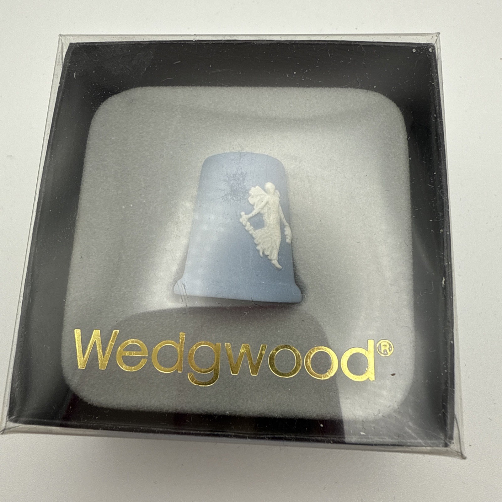 Wedgwood Blue Jasperware Thimble Floral Girl With Box England