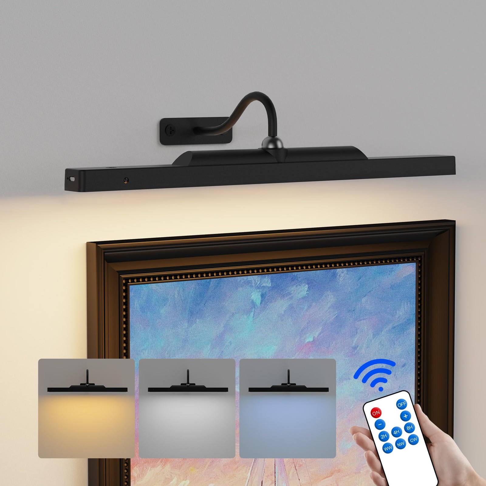 Craftersmark Dimmable Cordless Picture Light for Wall 16in, 1 Pack, Black