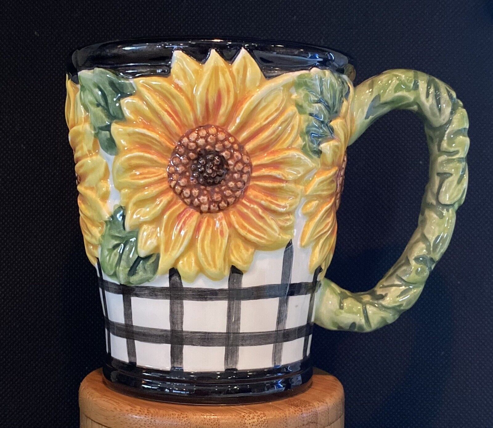 Fitz & Floyd Sunflower Basket weave Cup 1992 Yellow Green Floral Vintage RARE