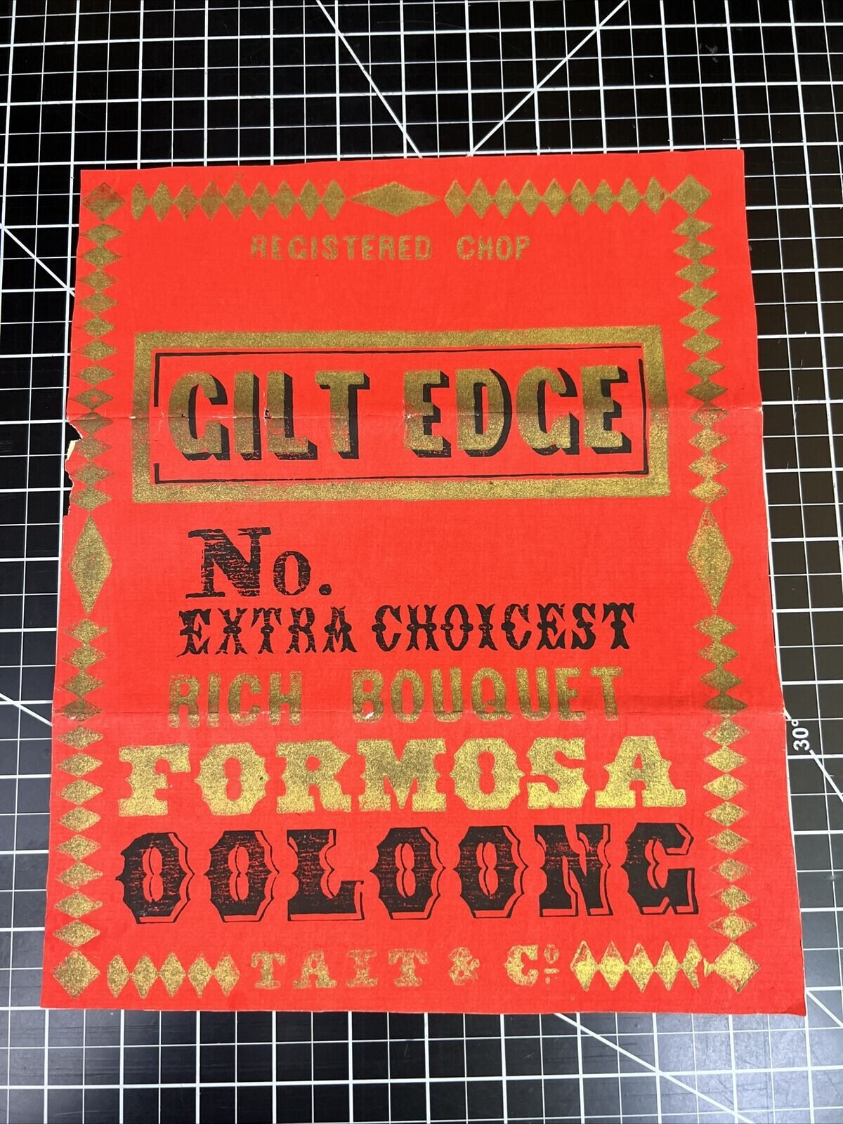 Antique 1890-1920s Rice Paper Formosa Ooloong Tea Label Poster Ephemera 10x12